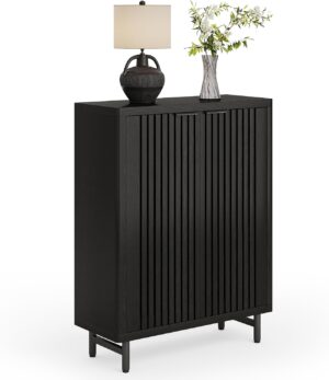 71boxebxfDL._AC_SL1500_.jpg LITTLE TREE 6-Tier Shoe Cabinet with Doors for Up to 24 Pairs, Large Wooden Shoe Storage Cabinet with Adjustable Shelves, Black Freestanding Shoe Organizer Cabinet for Entryway, Hallway