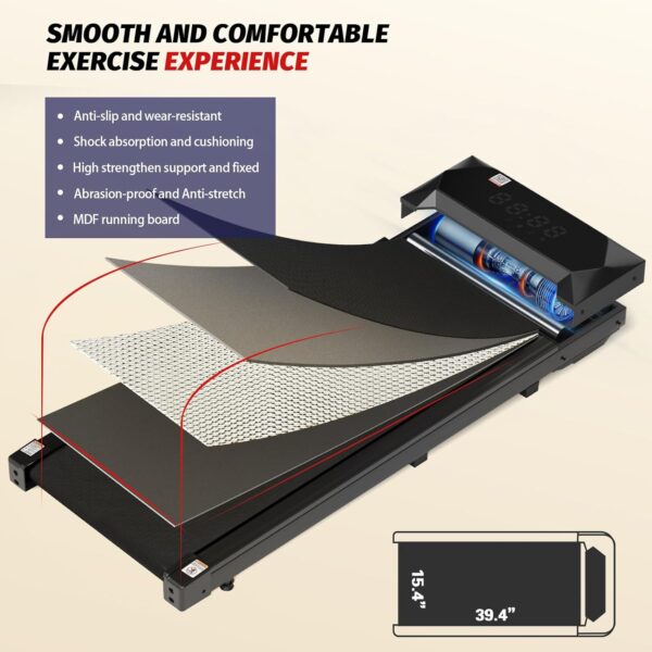 Walking Pad, Under Desk Treadmill, Walking Pad Treadmill for Home Office, 2.25HP Portable Treadmill with 220lb Capacity, Walking treadmill with Remote Control/App Control LED Display