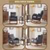VINGLI Grey Linen Nursery Rocking Chair with Thick Headrest, Upholstered Mid-Century Modern Nursing Rocker Glider with Curved Armrest, Sturdy Solid Wood Base for Living Room, Bedroom, Baby Room