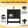 30 Inch Bathroom Vanity with Sink, Black Bathroom Vanity with Adjustable Feets, Modern Bathroom Sink Cabinet with Soft-Closing Glass Door & Drawers, Solid Wood Frame, Integral Sink