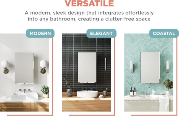 Zenna Home Medicine Cabinet with 2 Adjustable Shelves, 16" x 26" Inches – Frameless Bathroom Mirror Cabinet with Steel Body – Recessed or Surface Mount Installation – Premium Mirrored Slim Cabinet