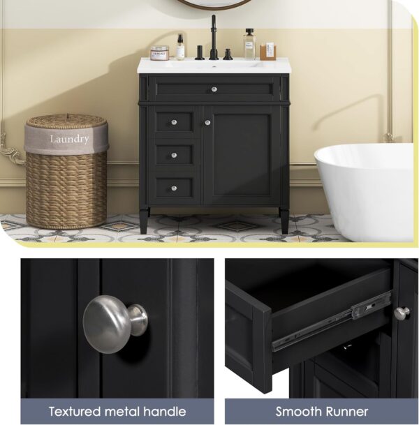30" Bathroom Vanity with Single Sink Combo, Modern Undermount Bathroom Sink Cabinet with 2 Drawers and a Tip-Out Drawer, Freestanding Bathroom Vanities, Soft Closing, Solid Wood Frame