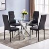 Modern 5-Piece Round Glass Dining Table Set for 4, 35" Round Dining Room Table with 4 High-Back Upholstered Chairs for Small Spaces Apartment (Clear & Black)