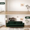 85.63'' Mid-Century Modern Green Velvet Sofa Couch with Metal Gold Legs, 3 Seater Tufted Loveseat Couches with 2 Lumbar Pillows for Living Room and Apartment