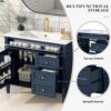 36'' Bathroom Vanity with Top Single Resin Sink Countertop, Solid Wood Frame Modern Storage Cabinet, 2 Drawer and Shelves, Soft Closing Doors, Blue