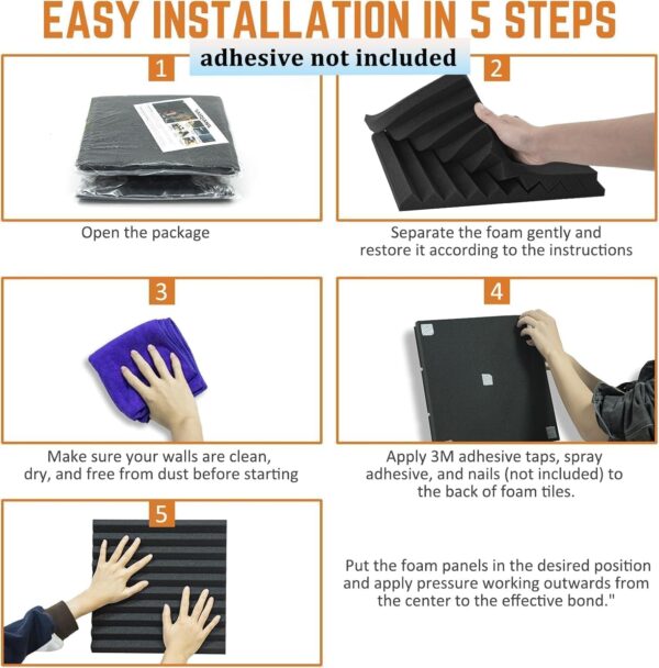 12 Pack Acoustic Foam Panels 1" x 12"x 12" Soundproof Panels Black Sound Insulation for Wall Absorbing Fire Resistant Acoustic Dampening Wedges Home Office