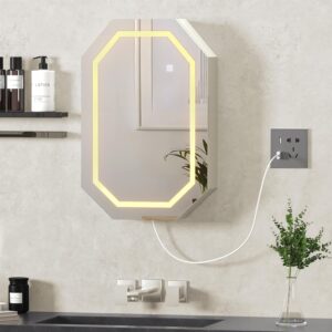 VECELO Medicine Cabinets with Mirror, Modern Wall-Mounted Cabinet for Bathroom, Wall Cabinet with LED Lights, USB Port, 22.4x14.6x3.9 in