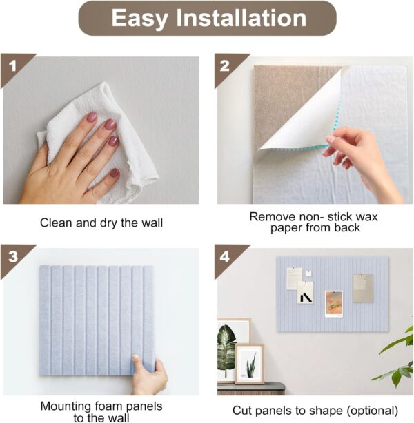 12Pack Felt Wall Tile, Large Cork Pin Board 48" x 36", Felt Bulletin Board Tiles Alternative, Adhesive Slat Sound Proof Acoustic Panels for Walls Office Decor (Marble White)