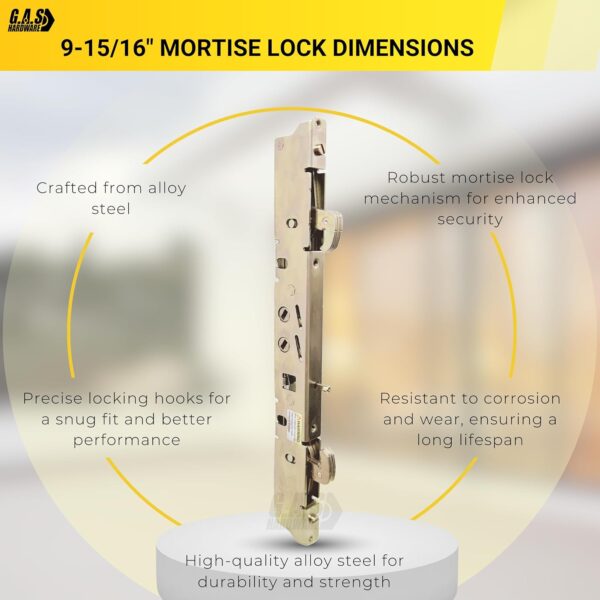 Alloy Steel Dual Point 9-15/16" Mortise Lock with 10-1/8" Faceplate for Sliding Patio Glass Door | Multi Point Locking Mechanism Replacement - Fix and Repair Door Hardware Security