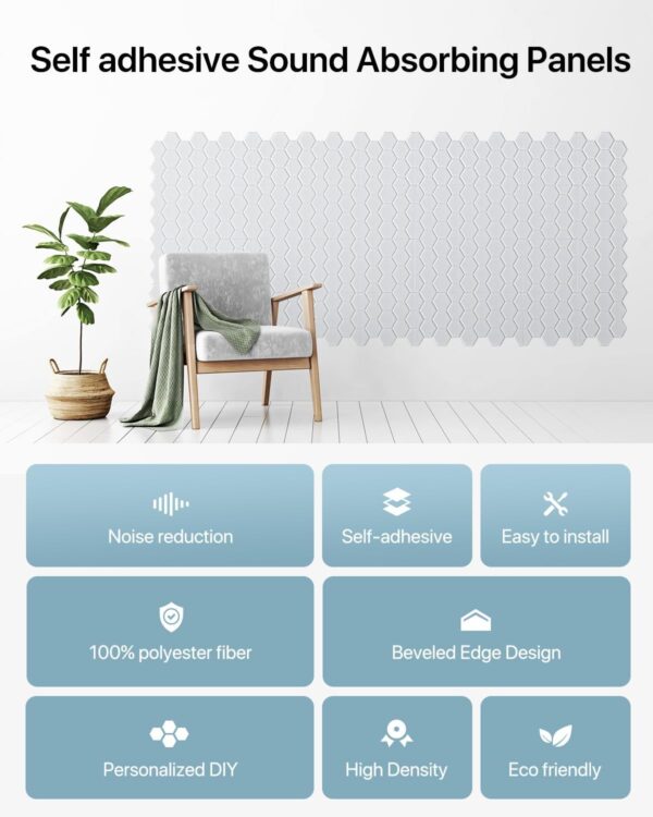 12 Pack Acoustic Panels Self Adhesive, Acoustic Wall Panels 12"×12"×0.4" High Density Soundproof Wall Panels, Honeycomb Sound Proof Foam Panels For Walls, Ceiling, Door White