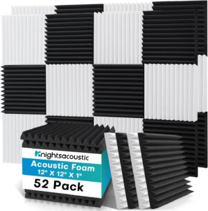 52 Pack Acoustic Foam Panels, 1 X 12 X 12 Inches Sound Proof Foam Panels for Walls, High Density Acoustic Panels Sound Absorbing, Black White Noise Cancelling Studio Wedges