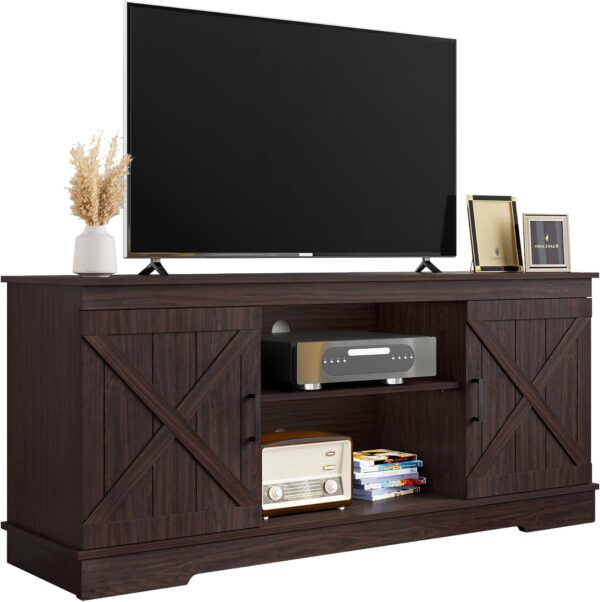 YITAHOME TV Stands for TV up to 65 Inch, Farmhouse Entertainment Center with Double Barn Doors & Storage Cabinets, Rustic TV Cabinet Media Console Table for Living Room, 59 Inches, Espresso