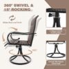 MELLCOM 5-Piece Outdoor Dining Set, 4 Swivel Rocker Chairs with High Back Textilene & Square Metal Dining Table with Umbrella Hole, Patio Furniture Set for Porch, Garden, Backyard, Deck, Brown