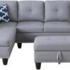 3 Piece Modular Sectional Sofa with Right Chaise, L-Shaped Nailhead Decor Faux Leather Upholstered 5 Seater Corner Sofa&Couch with Cupholders and Storage Ottoman for Home/Apartment/Office Living Room
