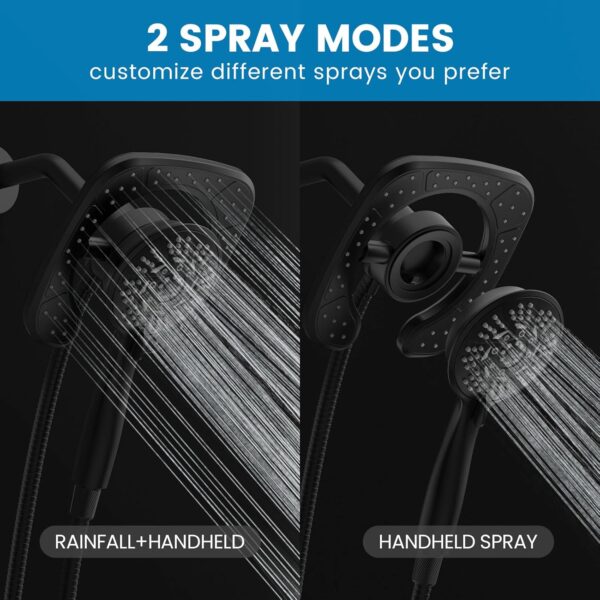 High Pressure Shower Heads, 7.2Inch 2 in 1 Rainfall Shower head & Handheld Showers with Magnetic Docking System, Ten-Function Handheld Shower Head with 59" Rotatable Stainless Steel Hose (Black)