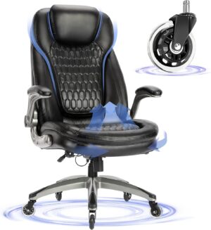 Executive Office Chair-Ergonomic Computer Desk Chair, High Back Leather Chair with Padded Flip-up Arms, Swivel Home Office Chair Upgraded Caster-Black