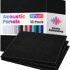18 Pack Acoustic Panels Self Adhesive Sound absorbing Wall Panels, High Density Dampening Panel, 12X12X0.4 Inch Square Wall Panels in Home,Office,Reccording Room,Studio (Black)