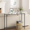 VASAGLE 39.4 Inches Console Table, Tempered Glass Sofa Table, Modern Entryway Table, Metal Frame, Easy to Assemble, Adjustable Feet, for Living Room, Hallway, Black ULGT026B01