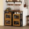 Coffee Station Cabinet with 2-Door, 4-Tier Coffee Table with Storage, 18.89" Farmhouse Kitchen Furniture, Coffee Bar Cabinet for Living Room/Entryway/Bedroom, Rustic Brown