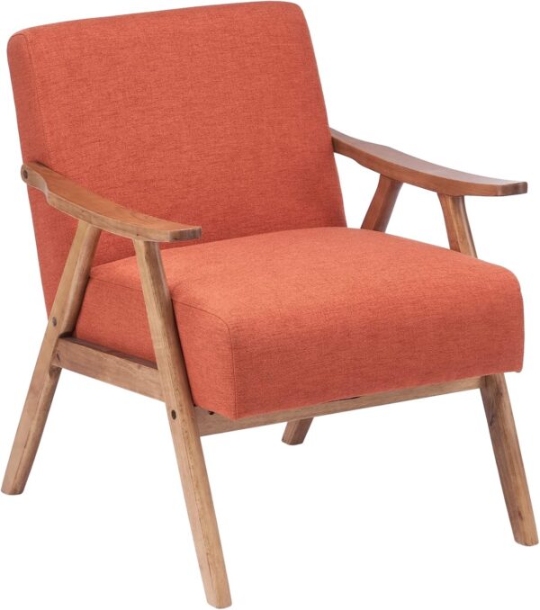 VINGLI Mid-Century Retro Modern Upholstered Lounge Chair Fabric Accent Chair Sturdy Wooden Frame Armchair (Burnt Orange)