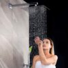 SR SUN RISE 12 Inches All Metal Square Shower System with Tub Spout, Tub Shower Faucet Set, High Pressure Rain Shower Head and Handheld Sprayer Combo Shower Fixtues, Valve Included, Polished Chrome