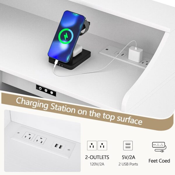 VECELO Tilt Out Trash Can Cabinet, Kitchen Trash Bin with Adjustable Shelves and Charging Station, Pet Proof Recycling Cabinet with Deodorizing, Ultimate Storage Solutions, White