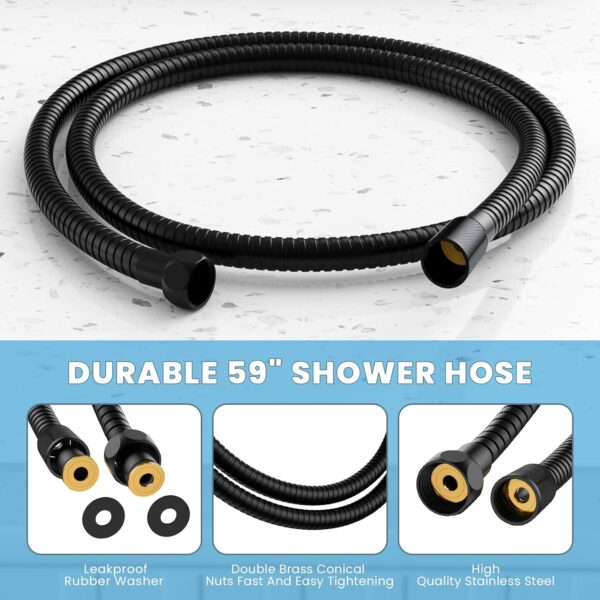 High Pressure Shower Heads, 7.2Inch 2 in 1 Rainfall Shower head & Handheld Showers with Magnetic Docking System, Ten-Function Handheld Shower Head with 59" Rotatable Stainless Steel Hose (Black)