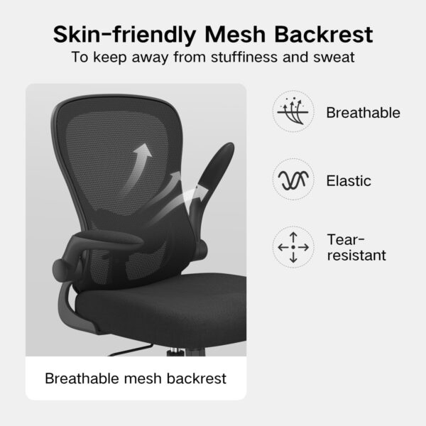 Hbada Office Chair Ergonomic Desk Chair, Office Chairs with PU Silent Wheels, Breathable Mesh Computer Chair with Adjustable Lumbar Support, Flip-up Armrests, Tilt Function, Black