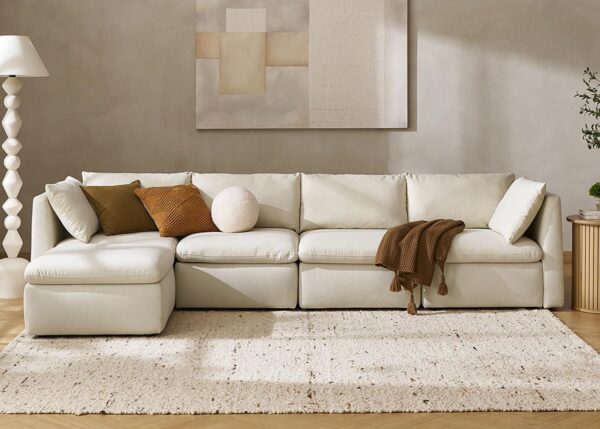 mopio Oversized Modular Sectional Sofa with Fully Removable Covers and Storage, Convertible U & L Shaped Sectionals, Modern Cloud Couch with Ottoman Chaise (Oat Fabric, 5 Seats, L)