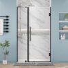 DELAVIN 40" W x 72" H Frameless Glass Shower Door, Hinged Single Swing Shower Door with Stainless Steel Hinges and Handle, Matte Black Shower Doors can be Installed Left and Right, Magnetic Closing