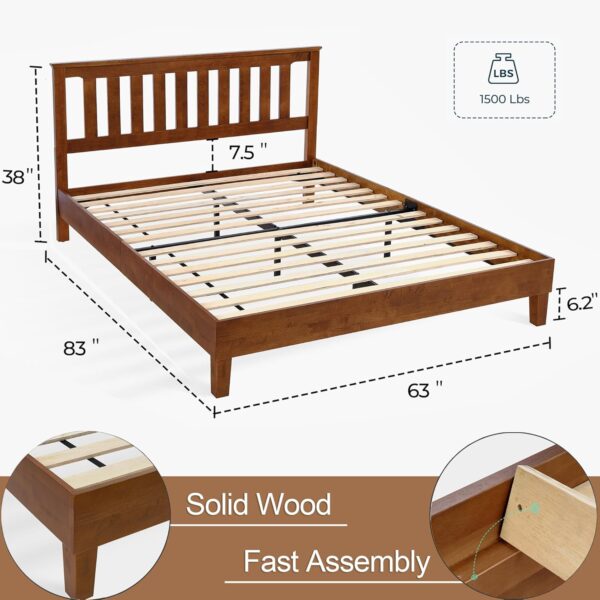 LINSY Queen Bed Frame, Wood Platform Bed Frame with Headboard, Solid Wood Bed with Wood Slat Support, No Box Spring Needed, Easy Assembly, Walnut, Queen