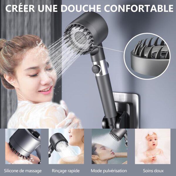 Ion Drops Shower Head with 60 Inch Hose and Shower Holder, High Pressure Shower Head with Water Filter, 4 Spray Mode Filtered Showerhead with On/Off Switch for Hard Water Grey