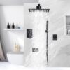 Shower Faucet Set, Black shower system with Square Rainfall Shower head, Handheld Wall Mounted Showerhead and Waterfall Tub Spout, 10 Inch, Metal Shower Faucet Trim Repair Kits