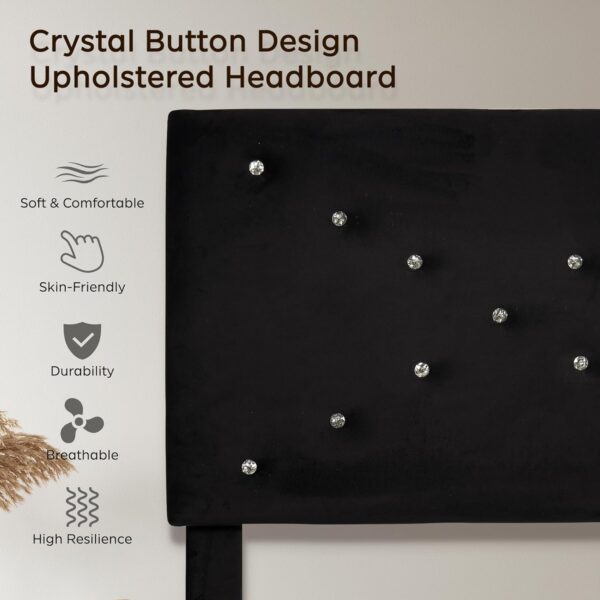 Modern Black Queen Size Platform Bed Frame with Headboard - Upholstered Button-Tufted Design, No Box Spring Needed, Easy Assembly