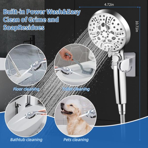 RV Shower Head with Hose, Shower Head with Handheld, 10 Modes High Pressure Shower Heads for Home/RV/Camper/Travel Trailer, Handheld Shower Head Holder and Extra Long 5ft Stainless Steel Hose