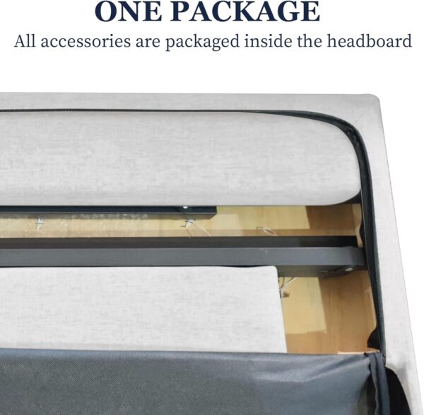 Queen Size Bed Frame, Platform Beds with Upholstered Headboard, Mattress Foundation with Wooden Slats Support, Easy Assembly, Noise Free, No Box Spring Needed, Light Grey