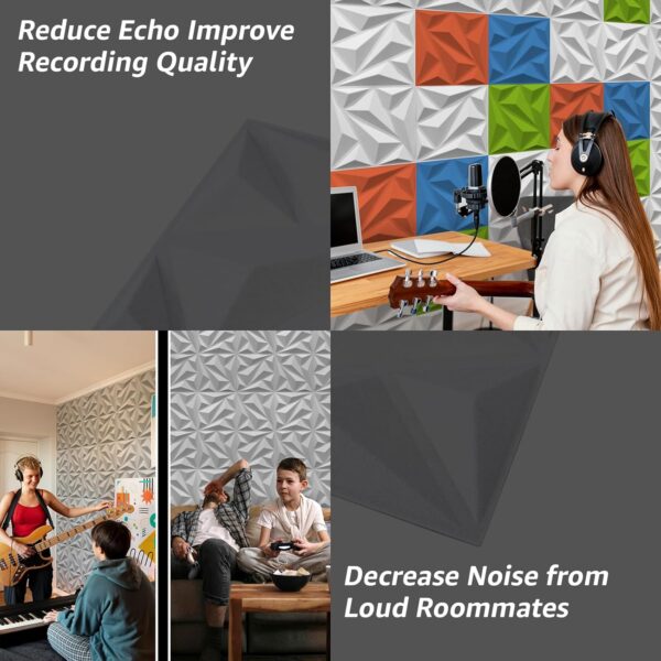 71ePW7GBCQL._AC_SL1500_.jpg Art3dwallpanels Acoustic Panels with Tape 20 Pack Soundproof Wall Panels Acoustic Foam Panels Sound Dampening Panels, 3D Wall Panels Sound Absorbing Panels, 12" X 12", White