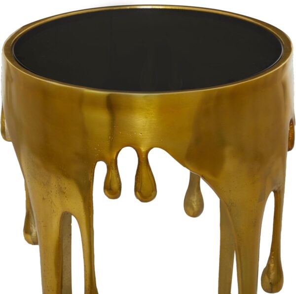 Deco 79 Aluminum Metal Abstract Melting Drip Accent Table with Melting Design and Shaded Glass Top, 16' x 16' x 25', Gold