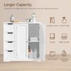 Yaheetech Wooden Bathroom Floor Cabinet, Side Storage Organizer Cabinet with 4 Drawers & Double Doors, Freestanding Entryway Storage Unit Console Table, Bathroom Furniture Home Decor, White