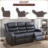 Leather Recliner Sofa Couch, 3-Seater Home Theater Seating Reclining Sofa, Power Reclining Couch with Cup Holders & Drop Down Table for Living Room Furniture Sets, Black