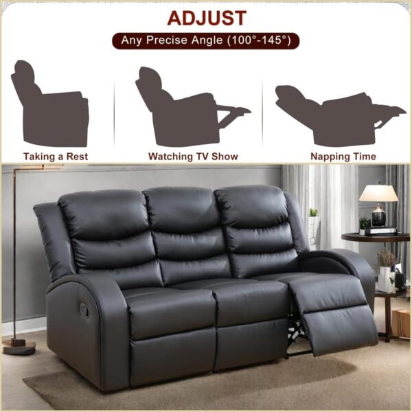 Leather Recliner Sofa Couch, 3-Seater Home Theater Seating Reclining Sofa, Power Reclining Couch with Cup Holders & Drop Down Table for Living Room Furniture Sets, Black
