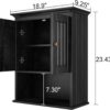 Treocho Wood Wall Cabinet Bathroom Medicine Cabinet Storage with Doors and Adjustable Shelf Wall Mount for Bathroom, Livingroom, Kitchen, Cupboard, Black