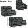 3 Pieces Recliner Sofa Furniture Set, Manual Recliner with Massage and Heat, Loveseat and Bonded 3 Seat Reclining Couch Set for Living Room, Green Grey