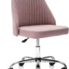 DUMOS Office Desk Chair, Modern Cute Rolling Vanity Swivel Task Chairs with Wheels, Comfortable Back Seat Armless for Home, Bedrooms, Office, Study, Student, Adults, Make-up, Dressing Room, Pink