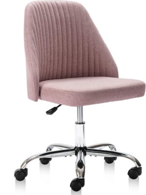 DUMOS Office Desk Chair, Modern Cute Rolling Vanity Swivel Task Chairs with Wheels, Comfortable Back Seat Armless for Home, Bedrooms, Office, Study, Student, Adults, Make-up, Dressing Room, Pink