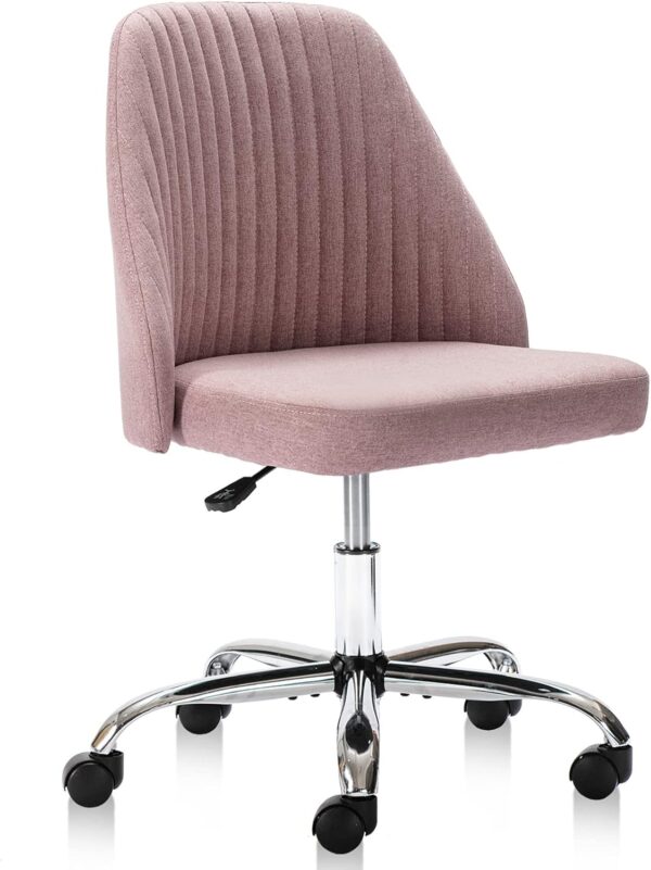 DUMOS Office Desk Chair, Modern Cute Rolling Vanity Swivel Task Chairs with Wheels, Comfortable Back Seat Armless for Home, Bedrooms, Office, Study, Student, Adults, Make-up, Dressing Room, Pink