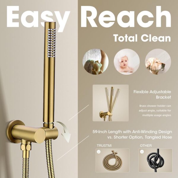 TRUSTMI 12 inch Round Bathroom Luxury Rain Mixer Combo Set Wall Mounted Rainfall Shower Head System Brushed Gold, (Contain Faucet Rough-in Valve Body and Trim)
