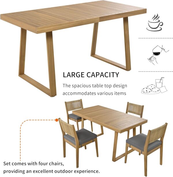 5 Pieces Patio Dining Set, Acacia Wood Dining Table and Chair Set, All-Weather Outdoor Conversation Set Gathering Set with Thick Cushions for Garden Backyard Balcony (Gray+Acacia5)