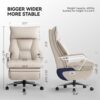 Dual Motor Electric Executive Office Chair with Foot Rest, Comfortable Reclining Office Chair Wide Seat, Big and Tall Ergonomic Leather Home Office Desk Chair 420lbs, Beige