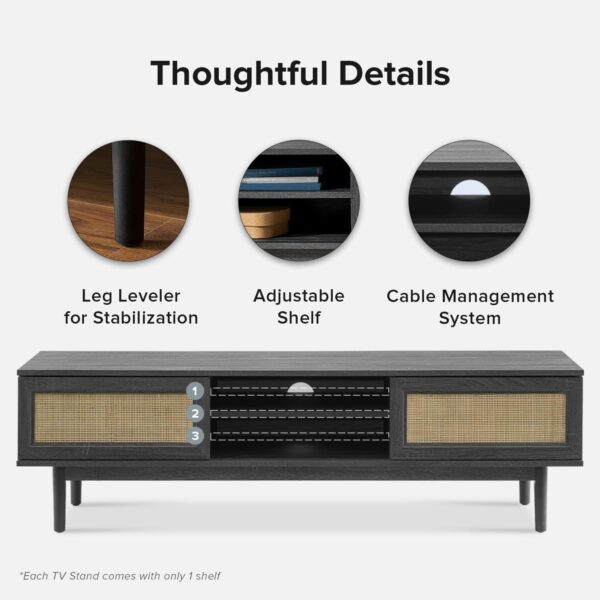 71f0KfnDFFL._AC_SL1500_.jpg mopio Haylee TV Stand, Modern Farmhouse Television Stand for 55/60/65 inch TV, Natural Rattan Boho Entertainment Center with Storage, Media Console Credenza Table for Living Room, Bedroom (Black 59")